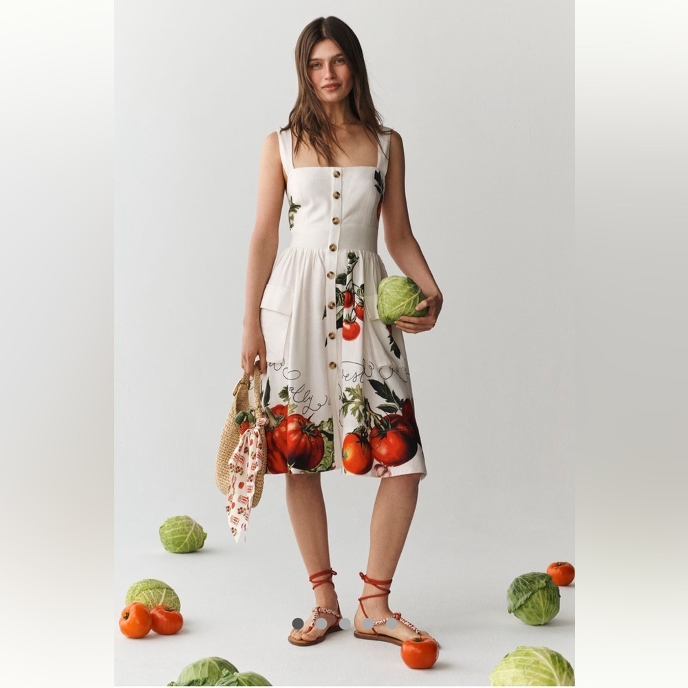 🎉LAST ONE🎉RARE🎉 Anthropologie NWT Maeve Button-Front Tomato Midi Dress size XL. - Picture 3 of 16